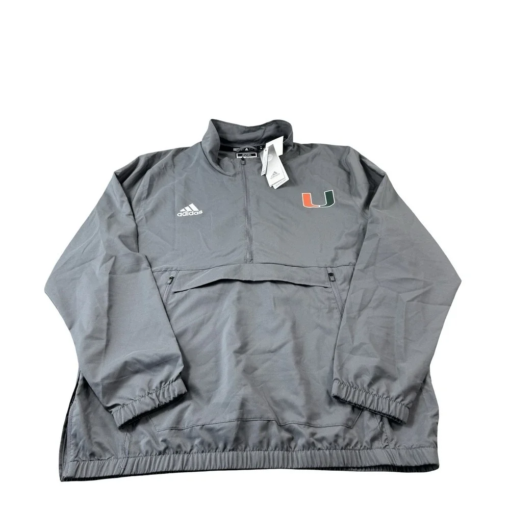 Adidas X Miami Hurricanes Team Issued Mens Half Zip Kangaroo Pullover Size L NWT